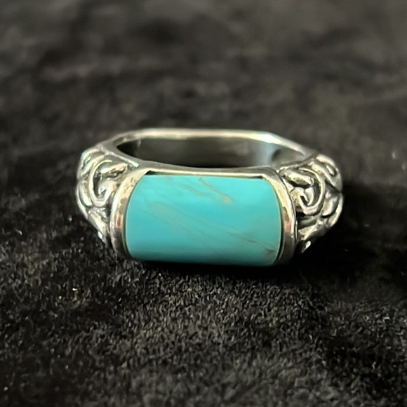 FAS Jewelry - Vintage Designer FAS Turquoise Scroll Ring Sterling Silver Size 6.25